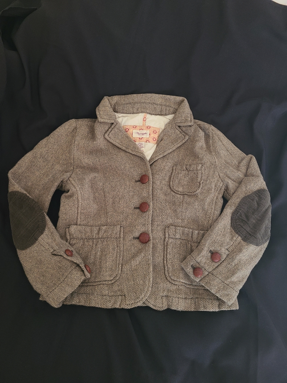 Vintage Abercrombie & Fitch Tan Herringbone Tweed Blazer with Elbow Patches M